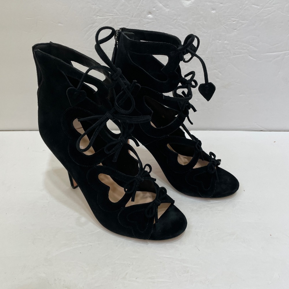 ISA TAPIA BLACK SUEDE HIGH ANKLE PEEP TOE HEELS